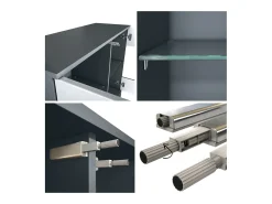 Cómoda Bari V3, Moderno armario de cocina con 2 grandes puertas de cristal antracita mate / crema de alto brillo (92,5 x 73.5 x 35)