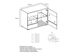 Cómoda Bari V3, Moderno armario de cocina con 2 grandes puertas de cristal incl. iluminación RGB antracita mate / burdeos de alto brillo (92,5 x 84.5 x 35)