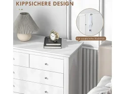 Cómoda blanca de 5 cajones, mueble de almacenamiento de madera para oficina, sala de estar o dormitorio.