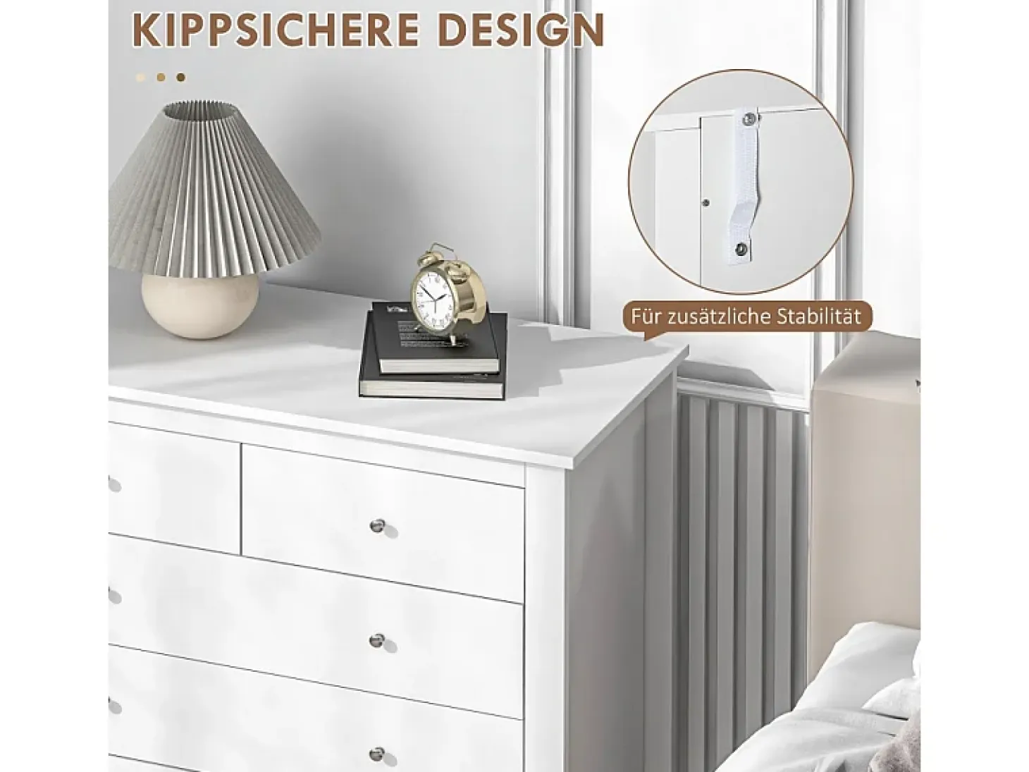 Cómoda blanca de 5 cajones, mueble de almacenamiento de madera para oficina, sala de estar o dormitorio.