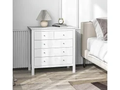 Cómoda blanca de 5 cajones, mueble de almacenamiento de madera para oficina, sala de estar o dormitorio.