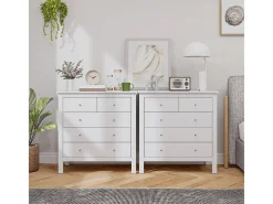 Cómoda blanca de 5 cajones, mueble de almacenamiento de madera para oficina, sala de estar o dormitorio.