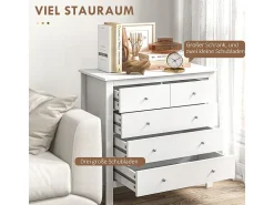 Cómoda blanca de 5 cajones, mueble de almacenamiento de madera para oficina, sala de estar o dormitorio.