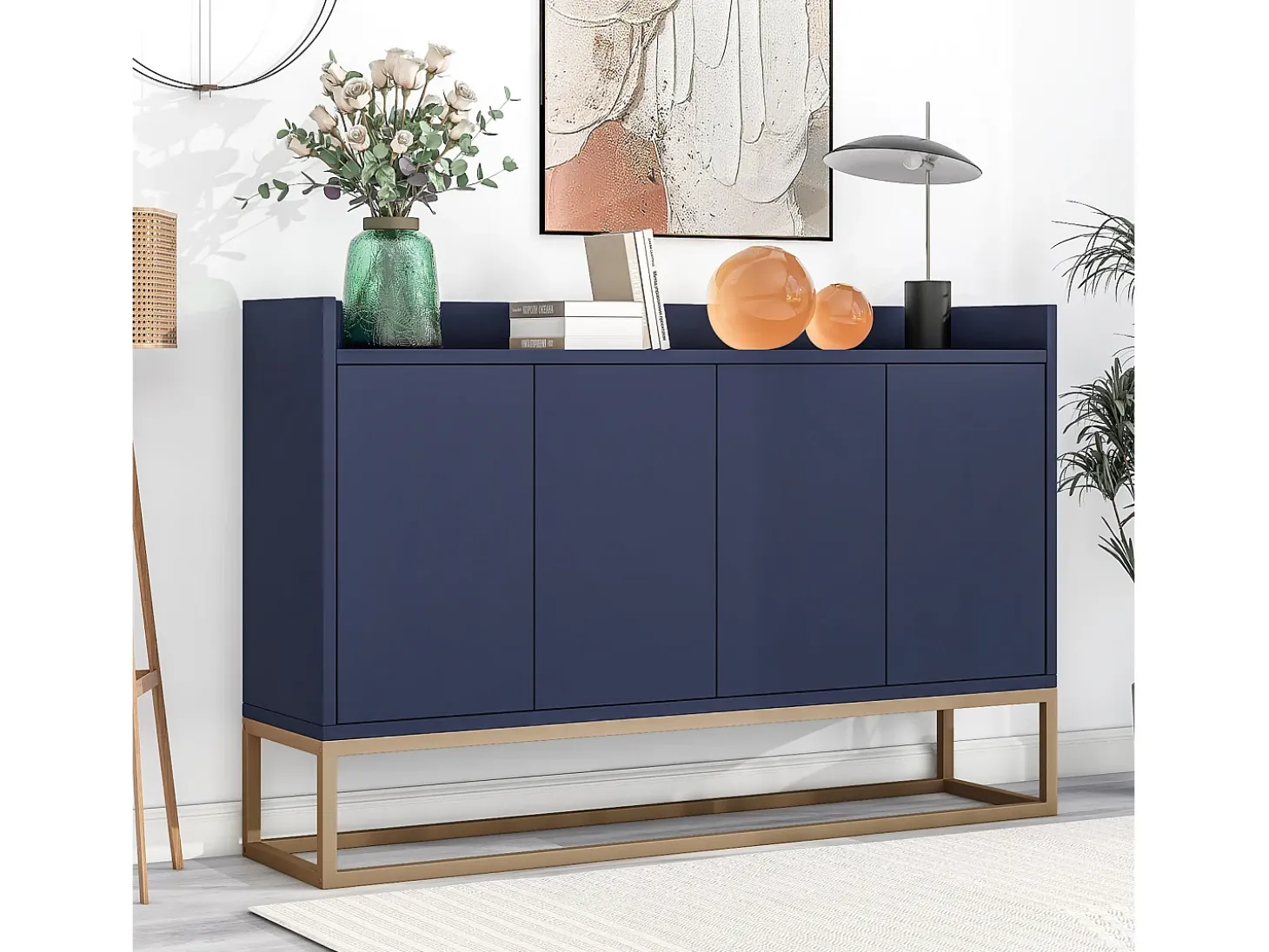 Cómoda buffet 120x30x80 cm minimalista moderna sin tirador - Azul