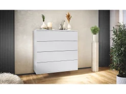 Cómoda colgante Pavos V3, Aparador con 4 cajones blanco mate/blanco mate (76 x 76 x 35 cm)