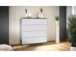 Cómoda colgante Pavos V3, Aparador con 4 cajones antracita mate/blanco mate (76 x 76 x 35 cm)