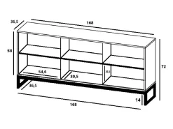 Cómoda con 3 puertas – Cuerpo blanco mate, frentes acanalados blanco mate – 168 cm, estructura de metal negro