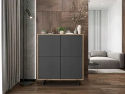 Cómoda con 4 puertas - cuerpo roble wotan, frentes grafito mate - 113 cm, estructura metálica