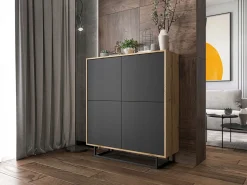 Cómoda con 4 puertas - cuerpo roble wotan, frentes grafito mate - 113 cm, estructura metálica