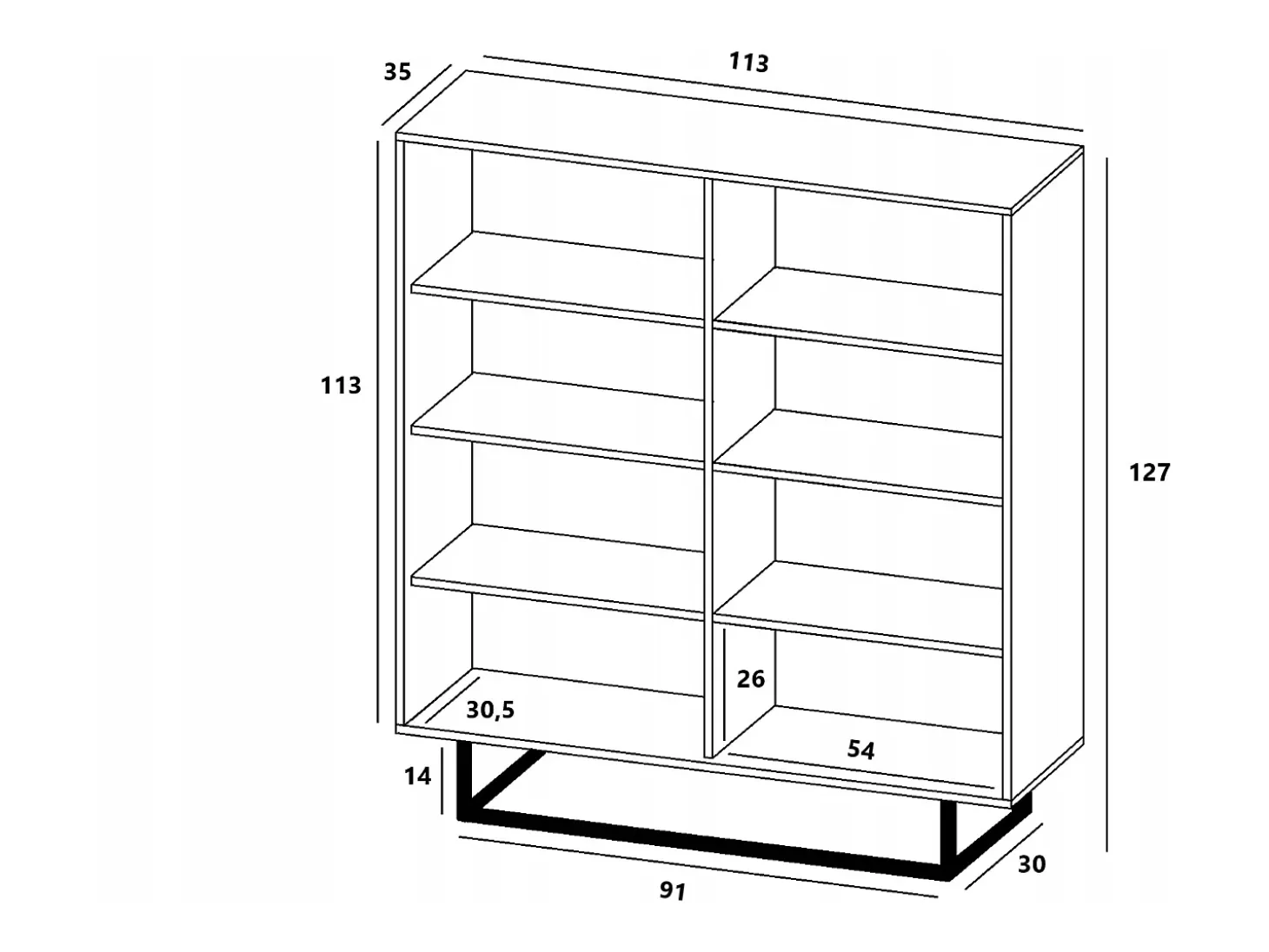 Cómoda con 4 puertas - cuerpo roble wotan, frentes grafito mate - 113 cm, estructura metálica