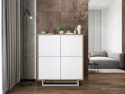 Cómoda con 4 puertas - cuerpo roble wotan, frentes blanco mate - 113 cm, estructura metálica