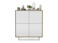 Cómoda con 4 puertas - cuerpo roble wotan, frentes blanco mate - 113 cm, estructura metálica