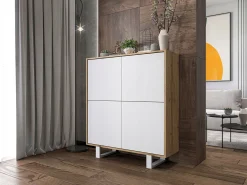 Cómoda con 4 puertas - cuerpo roble wotan frentes blanco mate - 113 cm, patas metálicas