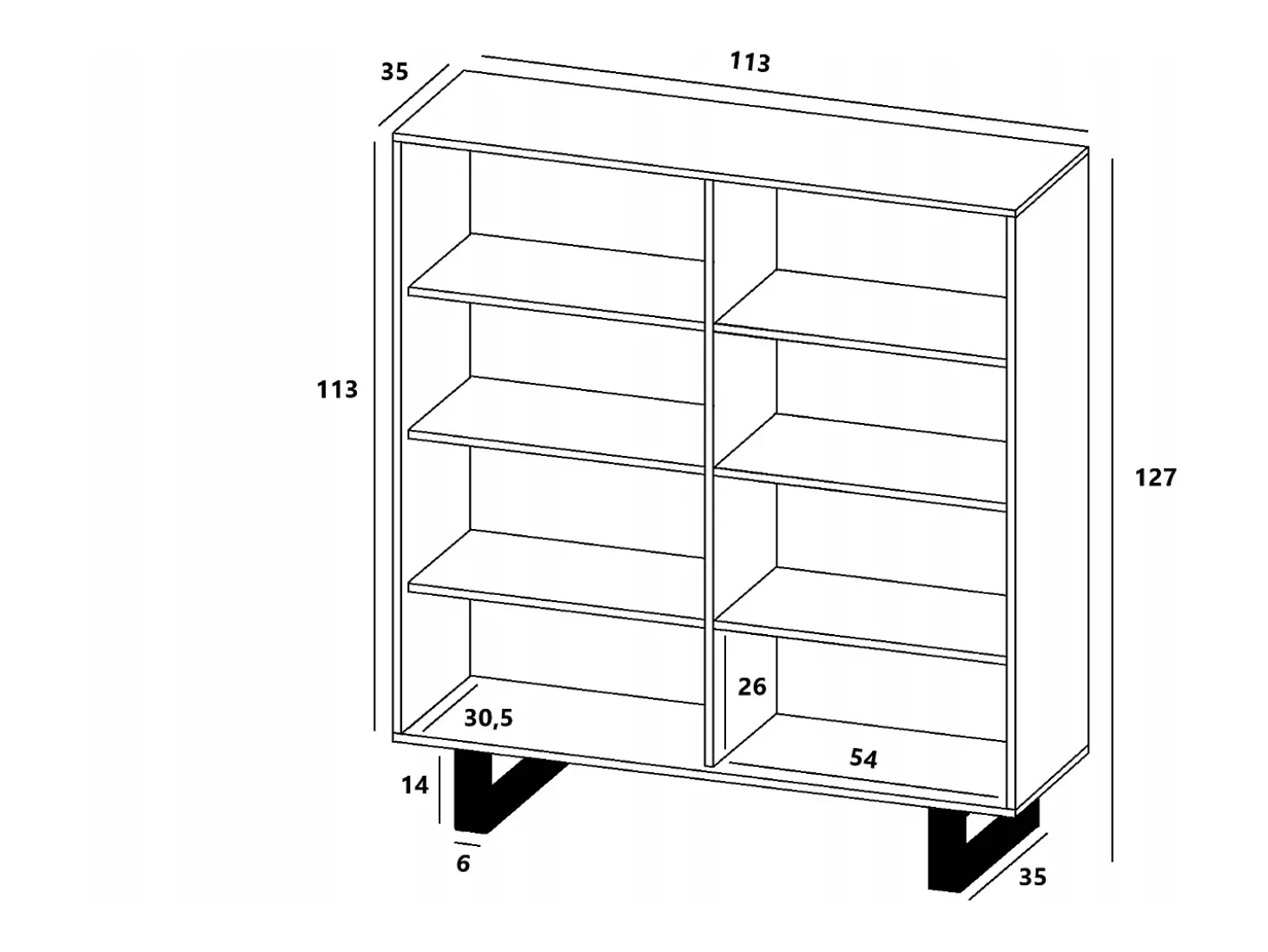Cómoda con 4 puertas - cuerpo roble wotan frentes blanco mate - 113 cm, patas metálicas
