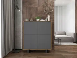 Cómoda con 4 puertas - cuerpo de roble wotan frentes grafito mate - 113 cm, patas de metal