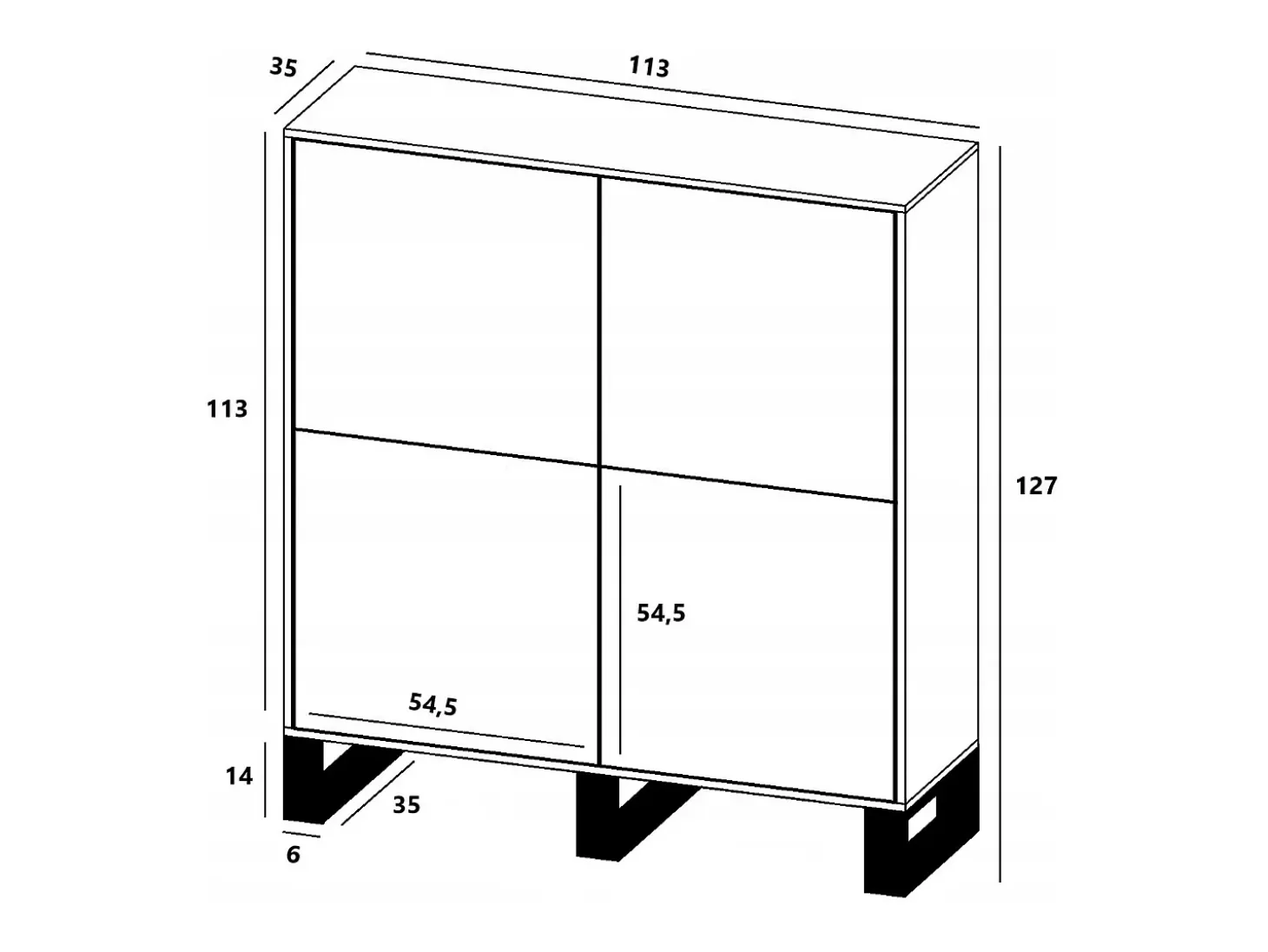 Cómoda con 4 puertas - estructura de roble wotan frentes grafito mate - 113 cm, patas de metal