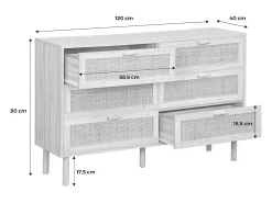 Cómoda de 6 cajones con caña y efecto madera