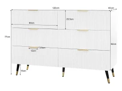 Cómoda de 6 cajones, mueble de almacenaje blanco con patas y tiradores dorados