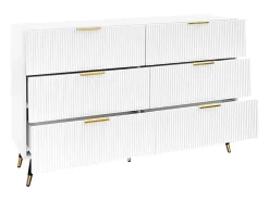 Cómoda de 6 cajones, mueble de almacenaje blanco con patas y tiradores dorados