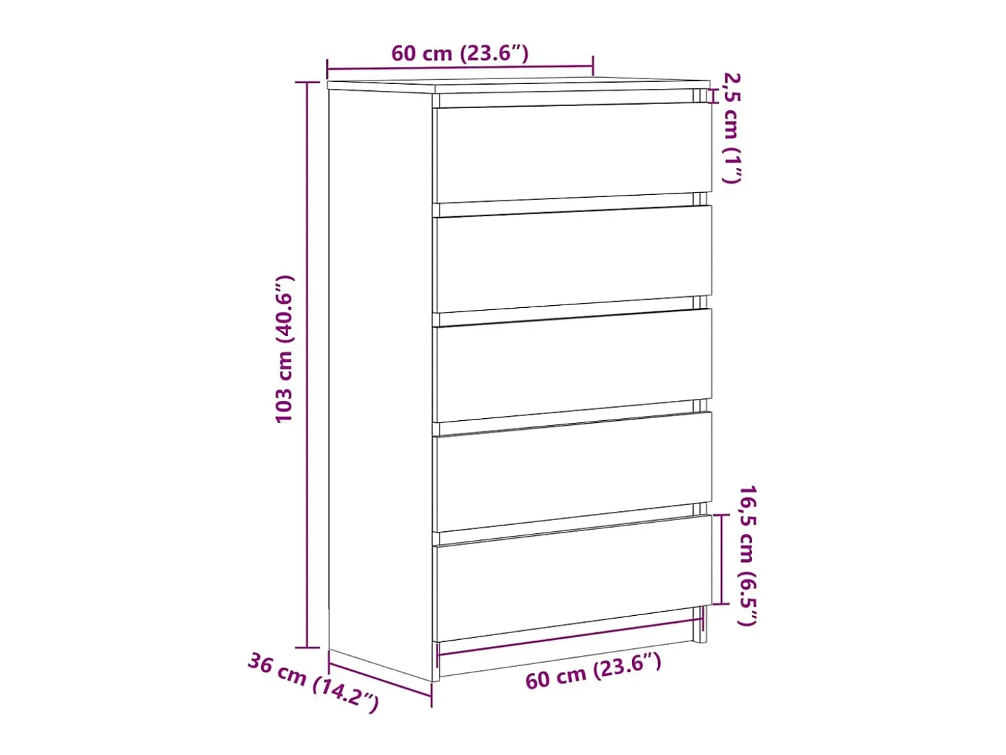 Cómoda de madera antigua 60x36x103 cm madera contrachapada