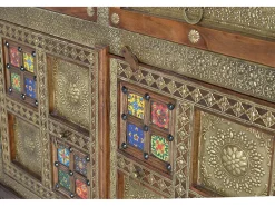 Cómoda de madera de acacia cerámica y bronce