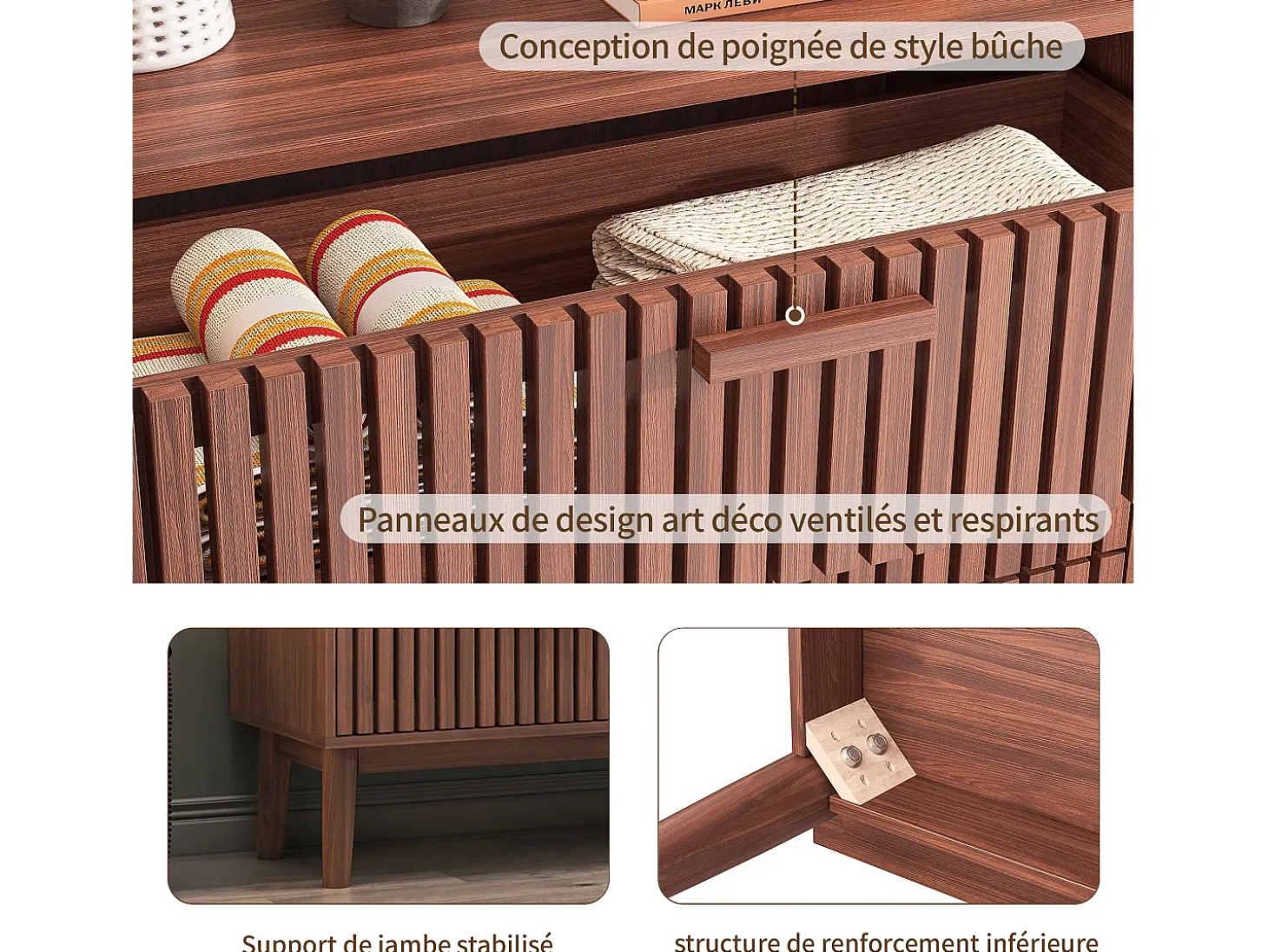 Cómoda de madera, mueble de almacenaje para dormitorio o salón, 100 x 34 x 73 cm