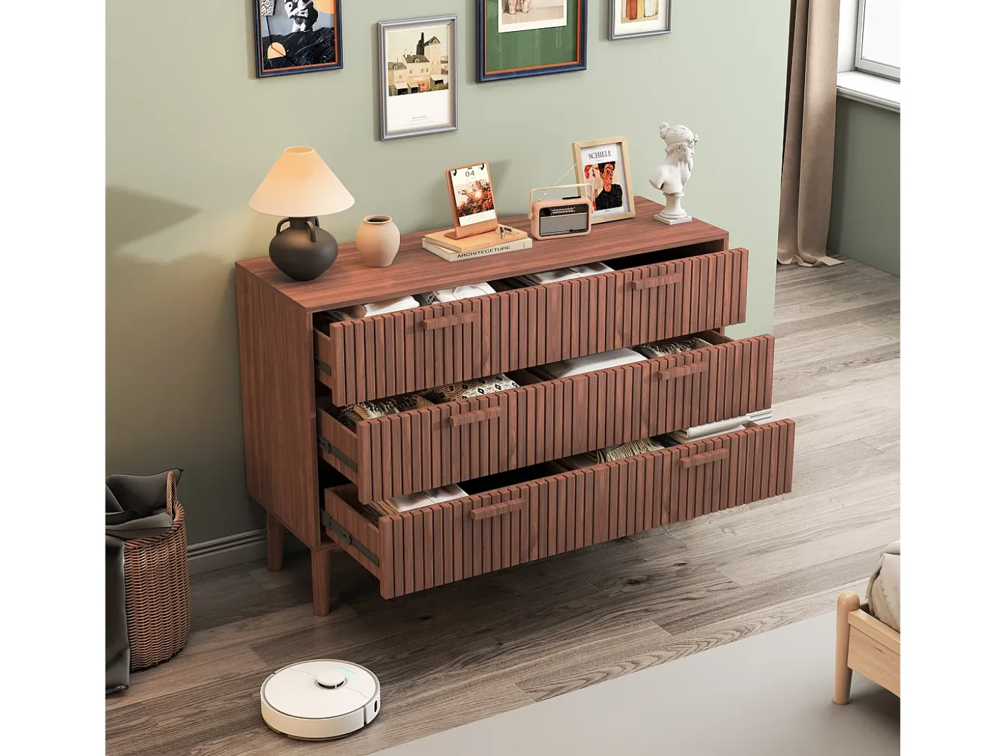 Cómoda de madera, mueble de almacenaje para dormitorio o salón, 100 x 34 x 73 cm