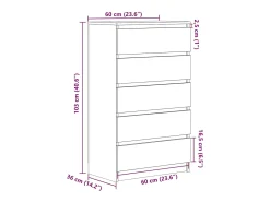 Cómoda de roble artesanal 60x36x103 cm madera de ingeniería