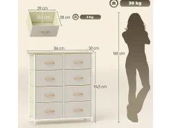 Cómoda de tela con 8 cajones, 4 bolsillos, 2 ganchos y estructura de acero, para salón, color beige