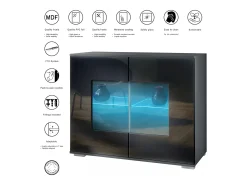 Cómoda Grömitz V3, Moderno armario de cocina con 2 grandes puertas de cristal incl. iluminación RGB antracita mate / gris de alto brillo (92,5 x 75.5 x 35)