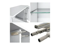 Cómoda Grömitz V3, Moderno armario de cocina con 2 grandes puertas de cristal incl. iluminación RGB blanco mate / crema de alto brillo (92,5 x 84.5 x 35)