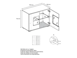 Cómoda Grömitz V3, Moderno armario de cocina con 2 grandes puertas de cristal blanco mate / burdeos de alto brillo (92,5 x 83.5 x 35)