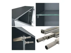 Cómoda Grömitz V3, Moderno armario de cocina con 2 grandes puertas de cristal antracita mate / burdeos de alto brillo (92,5 x 73.5 x 35)