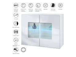 Cómoda Grömitz V3, Moderno armario de cocina con 2 grandes puertas de cristal incl. iluminación RGB blanco mate / burdeos de alto brillo (92,5 x 73.5 x 35)