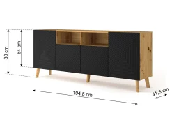 Cómoda LUXI 195x42x80 Crema & Negro
