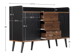 Cómoda moderna de madera con puertas correderas, mueble de 3 cajones, color negro y madera oscura.