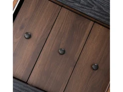 Cómoda moderna de madera con puertas correderas, mueble de 3 cajones, color negro y madera oscura.