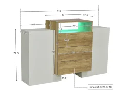 Cómoda moderna de madera estructurada con cajones de almacenaje - L 140 x P 30 x H 78 cm