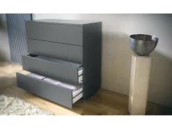 Cómoda Pavos V3, Aparador con 4 cajones antracita mate/negro mate (76 x 76 x 35 cm)