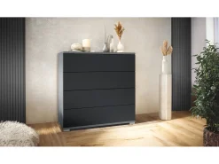 Cómoda Pavos V3, Aparador con 4 cajones antracita mate/negro mate (76 x 76 x 35 cm)