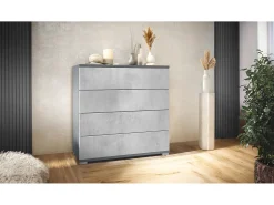 Cómoda Pavos V3, Aparador con 4 cajones antracita mate/hormigón oxidado (76 x 76 x 35 cm)