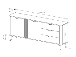 Cómoda, roble Dunin combinado con negro, 195,2 x 81,2 x 38 cm