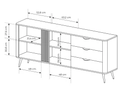 Cómoda, roble Dunin combinado con negro, 195,2 x 81,2 x 38 cm