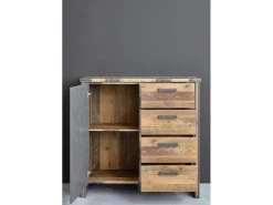 Cómoda vintage de madera vieja y gris con remaches