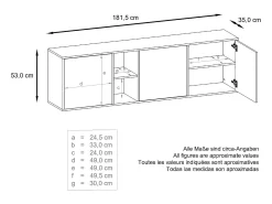 Cómoda Vladon Cuba - blanco mate/mezclilla mate - Aparador moderno para su salón - (AnxAlxPr) 182x53x35 cm