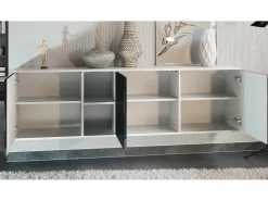 Cómoda Vladon Cuba - blanco mate/mezclilla mate con LED - Aparador moderno para su salón - (AnxAlxPr) 182x53x35 cm
