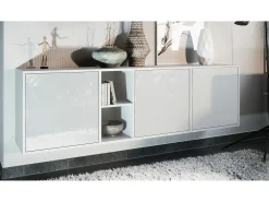 Cómoda Vladon Cuba - blanco mate/blanco de alto brillo - Aparador moderno para su salón - (AnxAlxPr) 182x53x35 cm