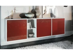 Cómoda Vladon Cuba - blanco mate/burdeos de alto brillo - Aparador moderno para su salón - (AnxAlxPr) 182x53x35 cm