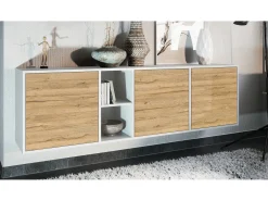 Cómoda Vladon Cuba - blanco mate/roble natural - Aparador moderno para su salón - (AnxAlxPr) 182x53x35 cm