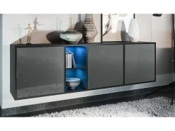 Cómoda Vladon Cuba - negro mate/gris de alto brillo - Aparador moderno para su salón - (AnxAlxPr) 182x53x35 cm